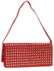 Evening Bag - Clutch w/ Pyramid Metal Studs – Red – BG-90275R